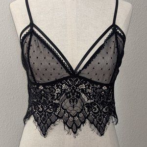 Black Lace Strappy Longline Bralette - L